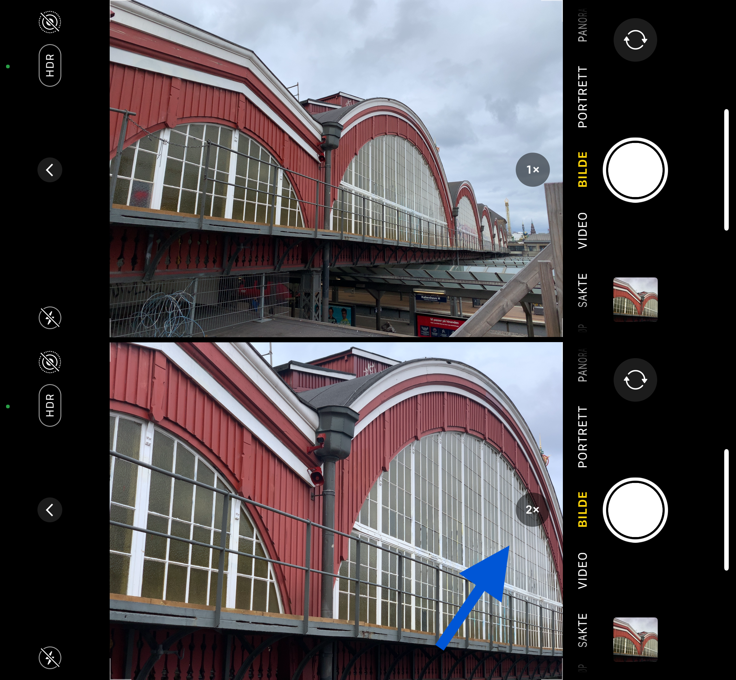 Bilde med iphone ved 1x og 2x