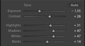 Lightroom luikusäätimet