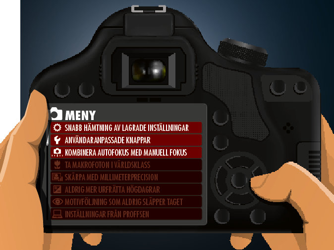 Illustration av kamerameny med nya funktioner.