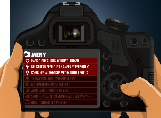 Illustrasjon av kamerameny med nye funksjoner.