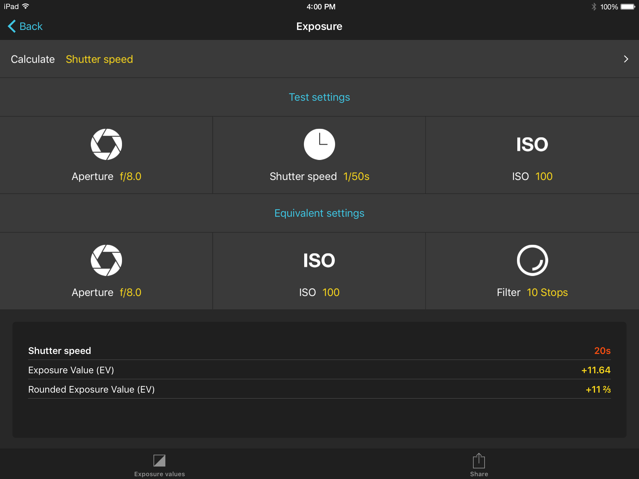 Eksponeringsberegner i PhotoPills