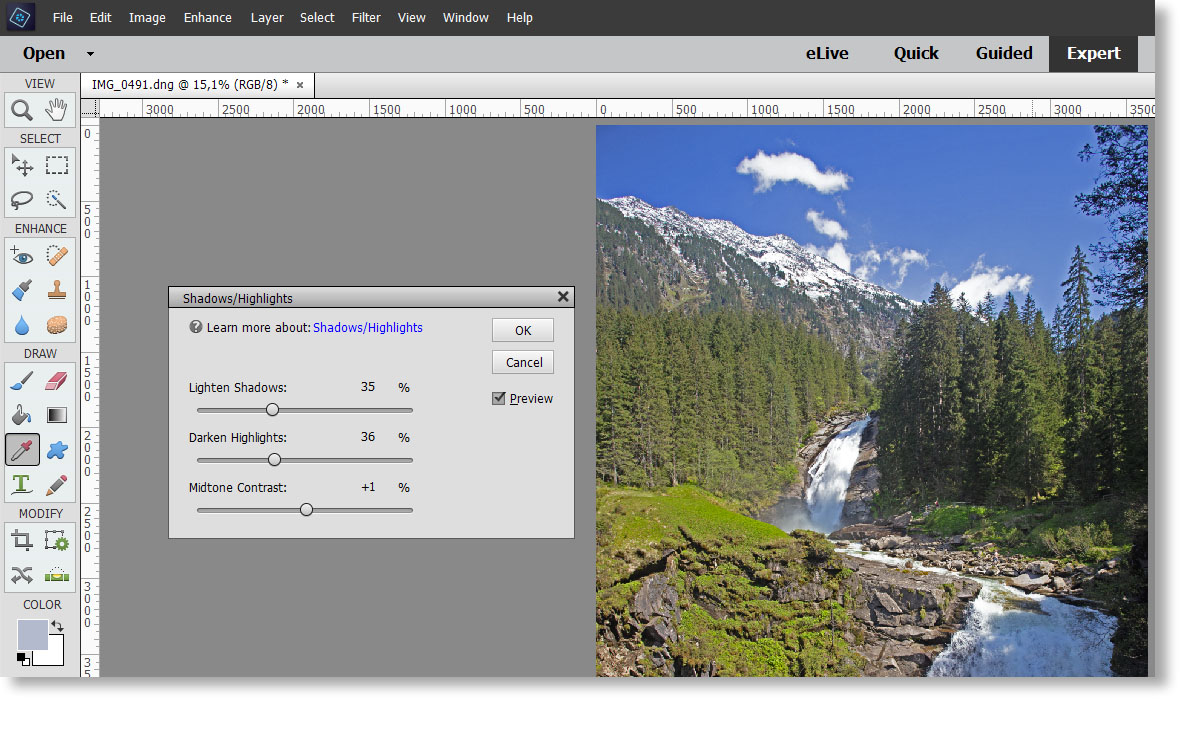 Shadows/Highlights Photoshop Elements.