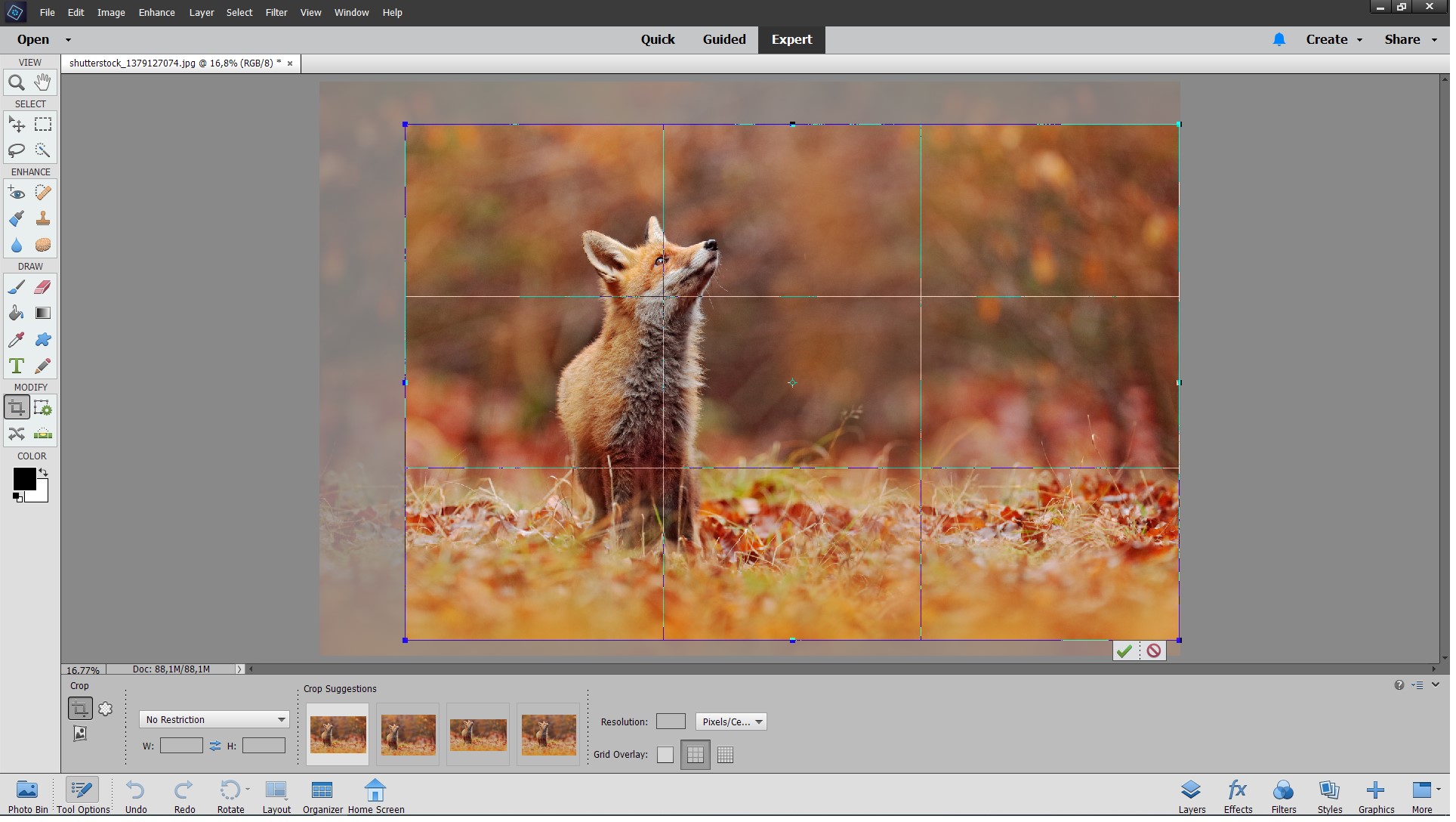 Beskjæring i Photoshop Elements