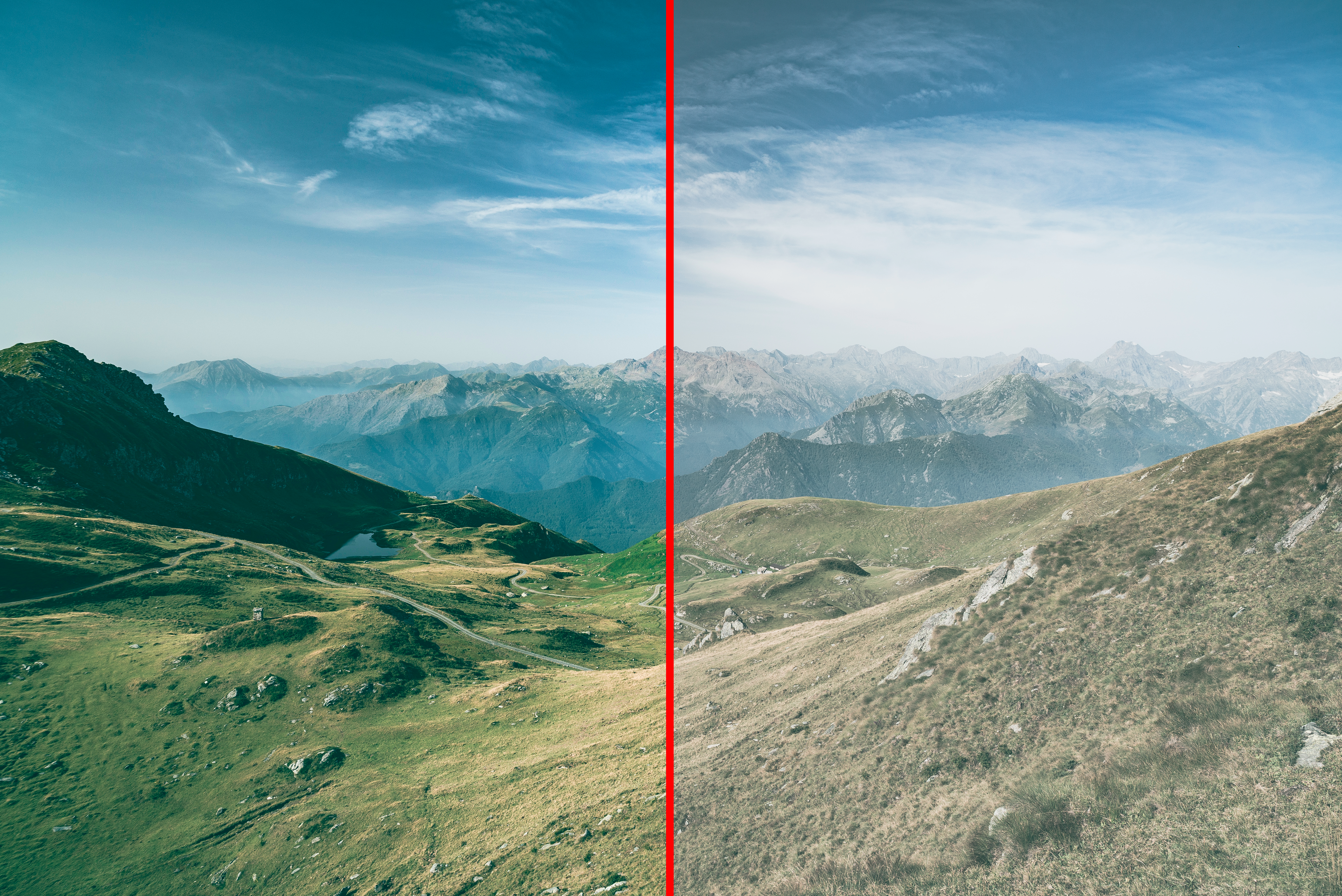 Före- och efter-bild med effekten Färg i Adobe Elements.