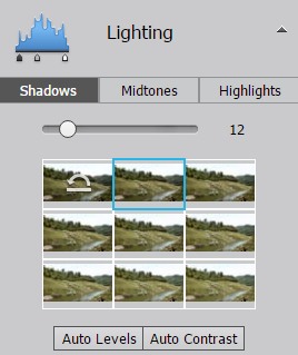 Et utsnitt av menyen Lighting i Photoshop Elements.
