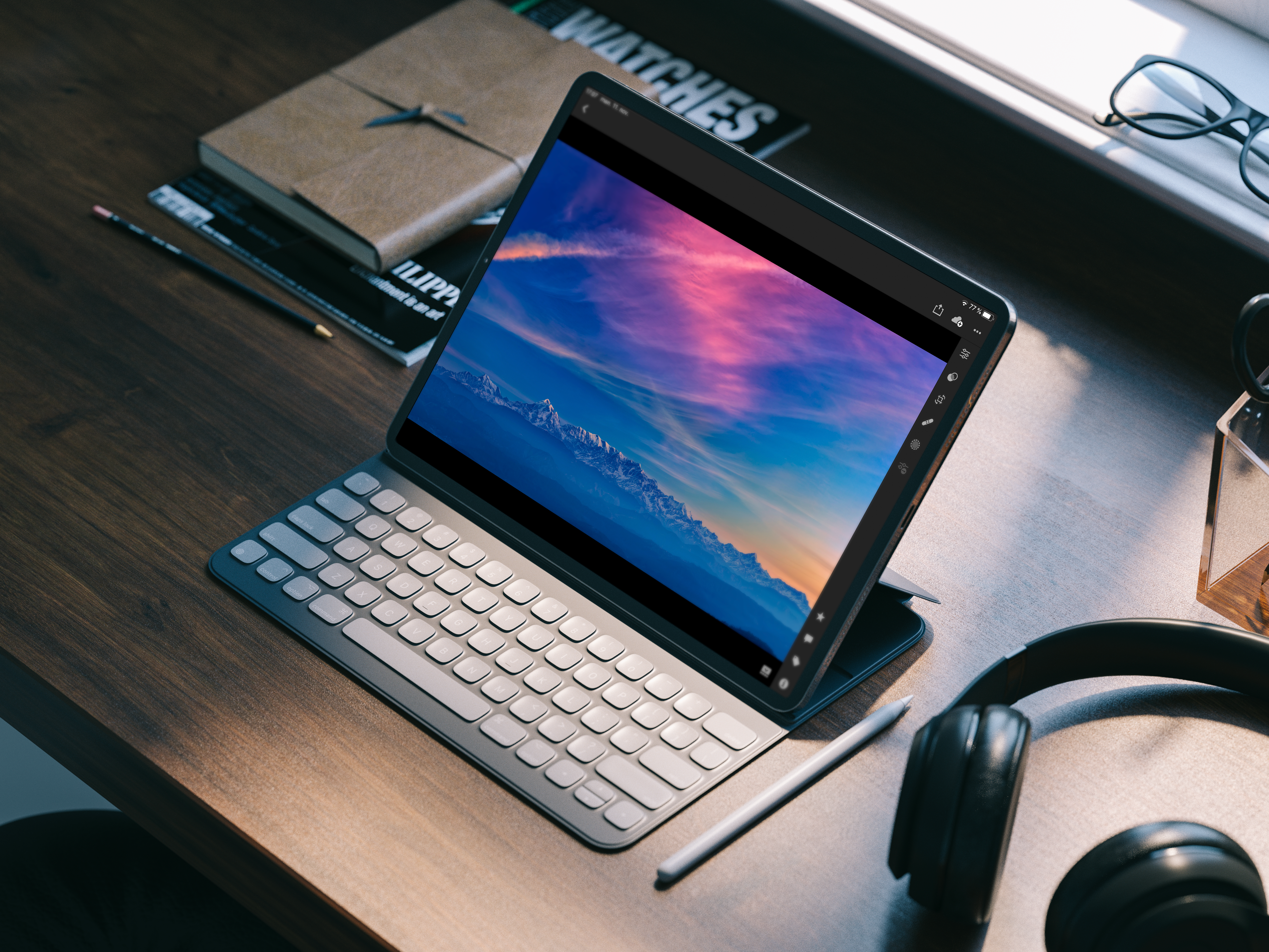En iPad med programmet Lightroom