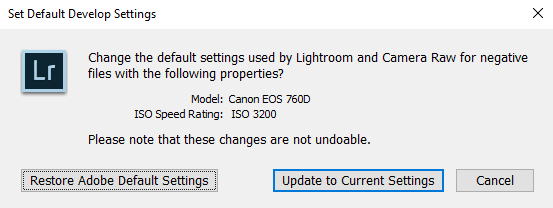 Lightroomin oletusasetukset