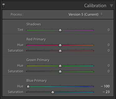 Calibration panel Lightroom