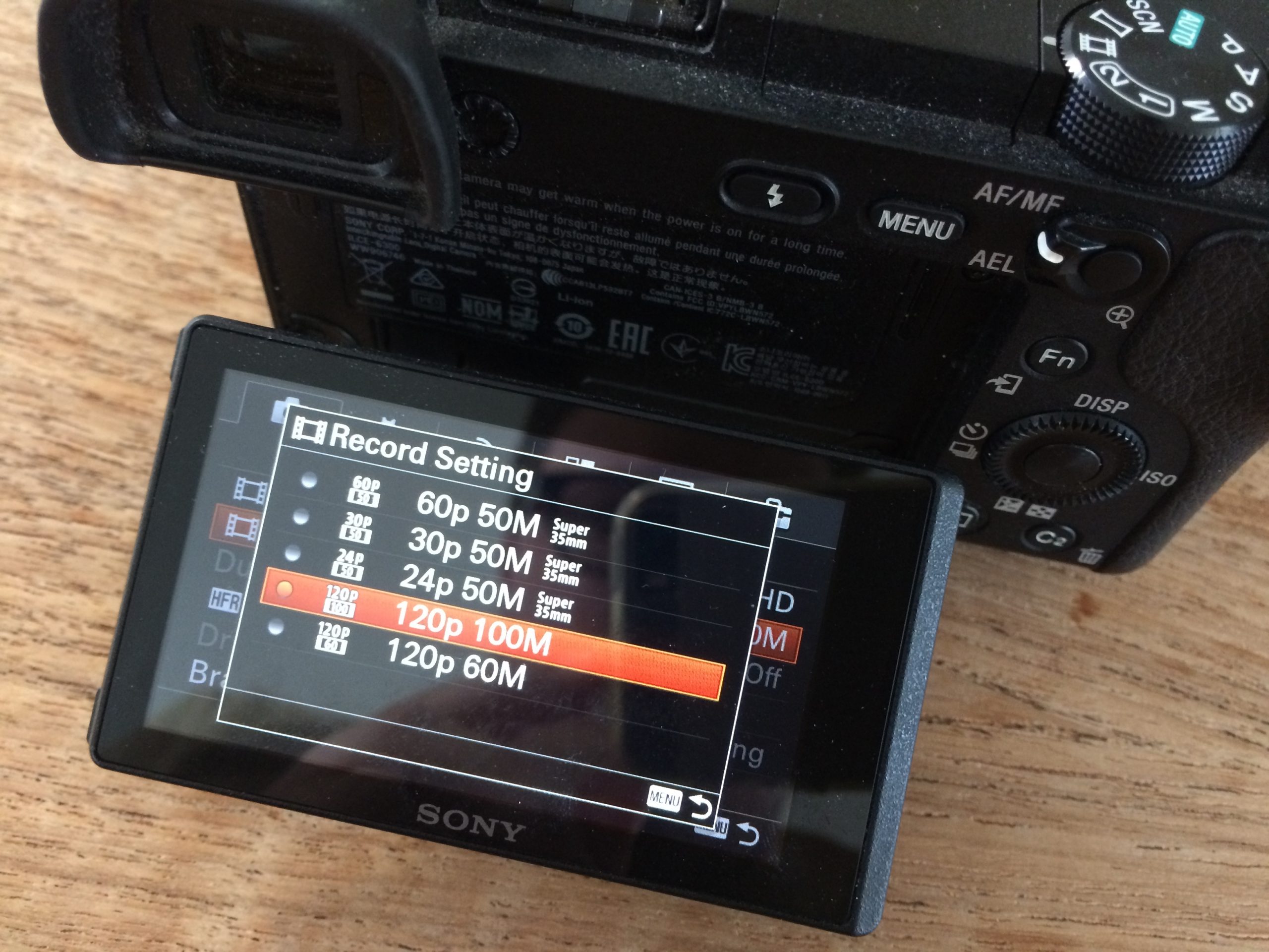 Kamera videovalikko Sony A6300.