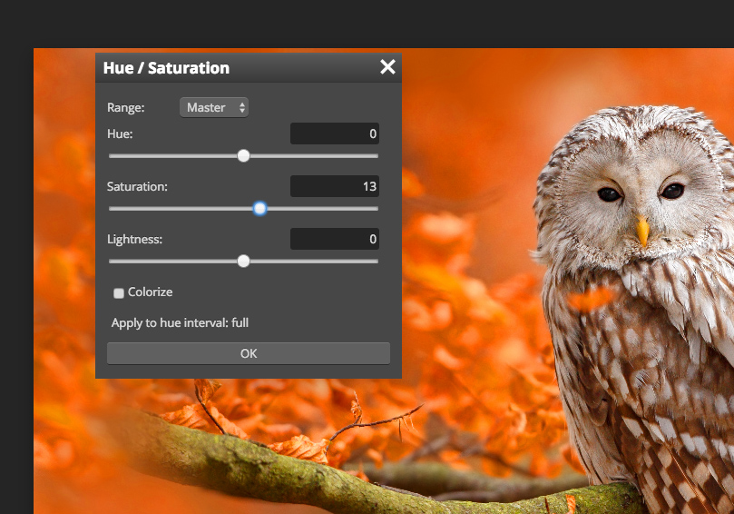 Hue/Saturation i Photopea