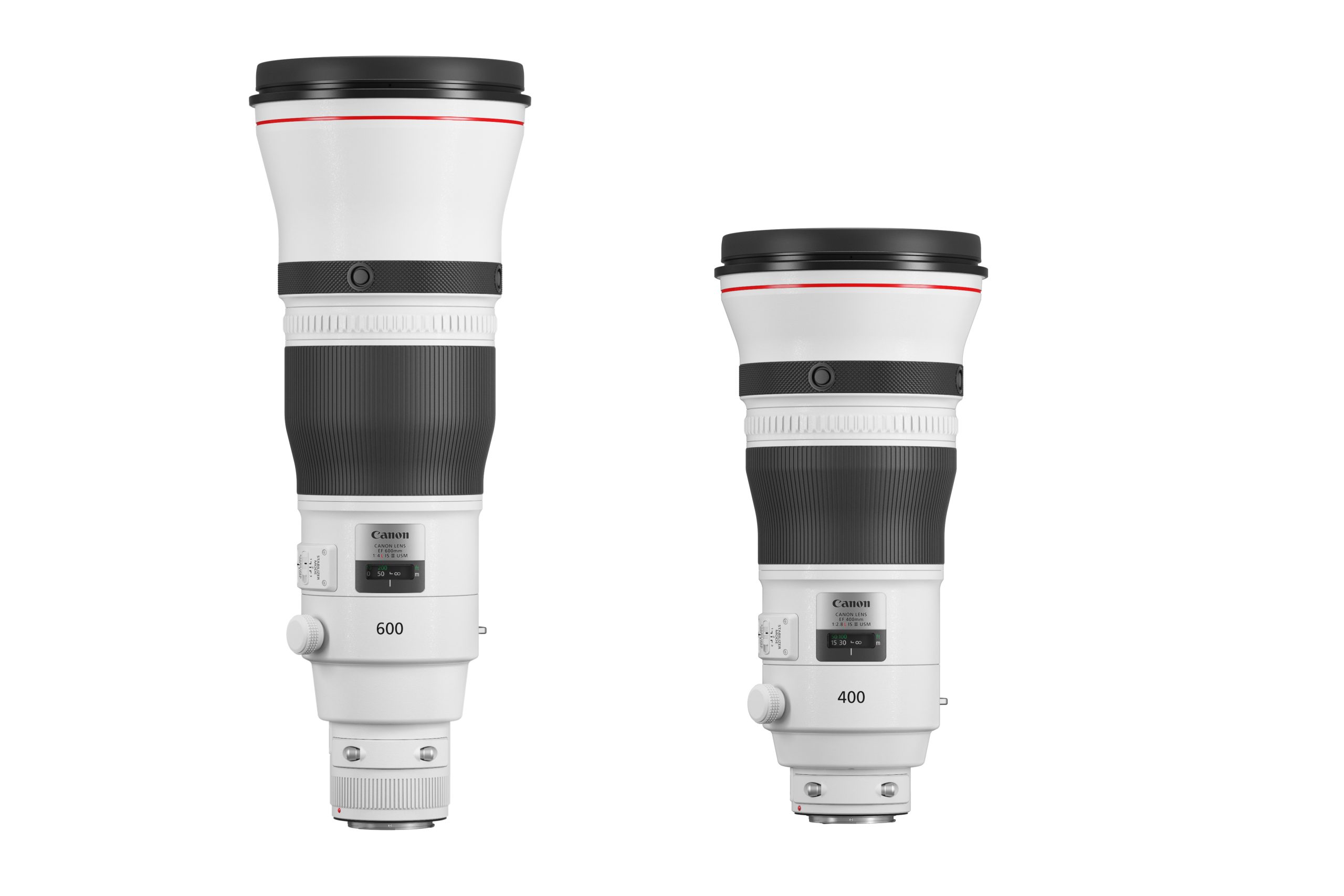 Canon EF 600 mm F4.0L IS III USM og Canon EF 400 mm F2.8L IS III USM.