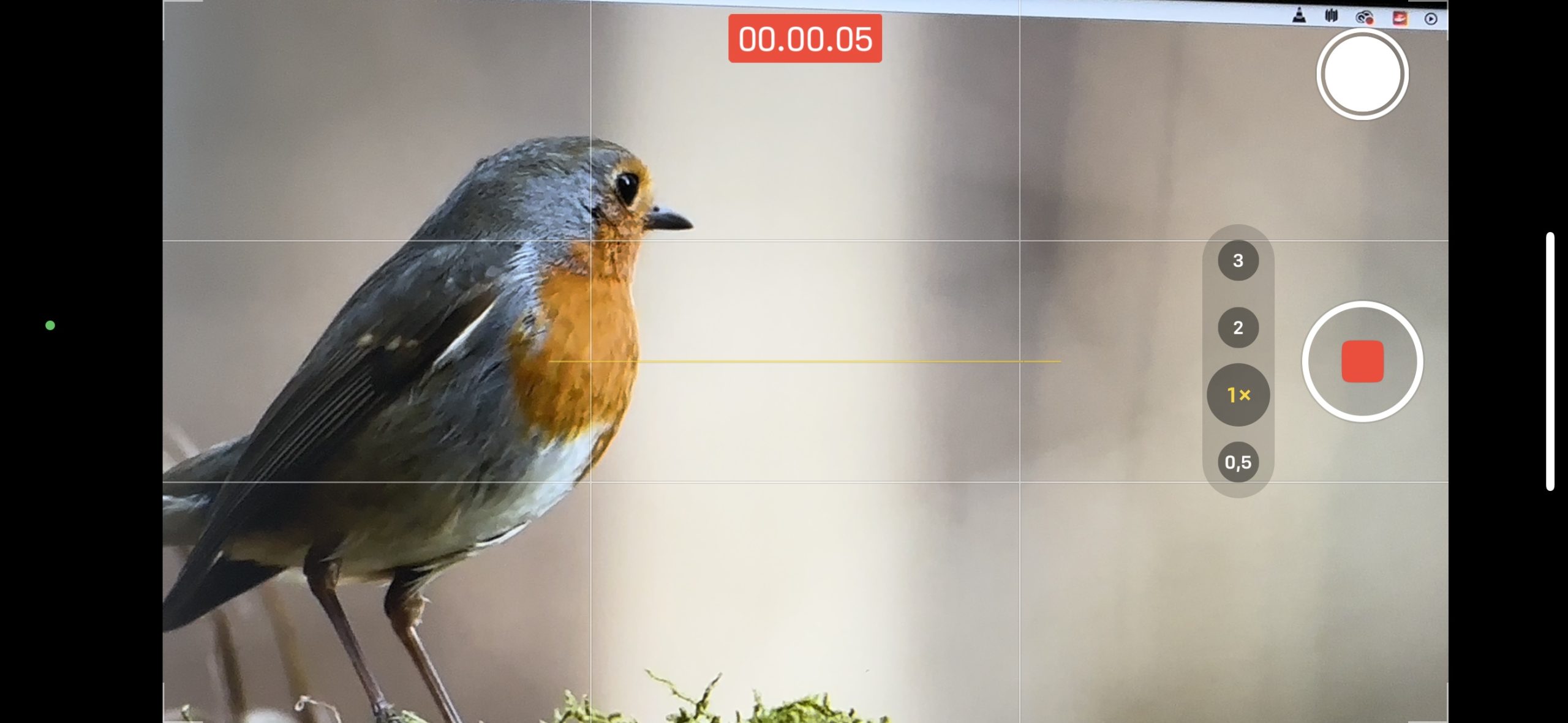 Når videoen spilles inn, kan du trykke på den runde, hvite knappen i høyre hjørne for å ta et bilde.