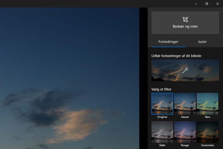 Filter i Windows 10 Billeder.