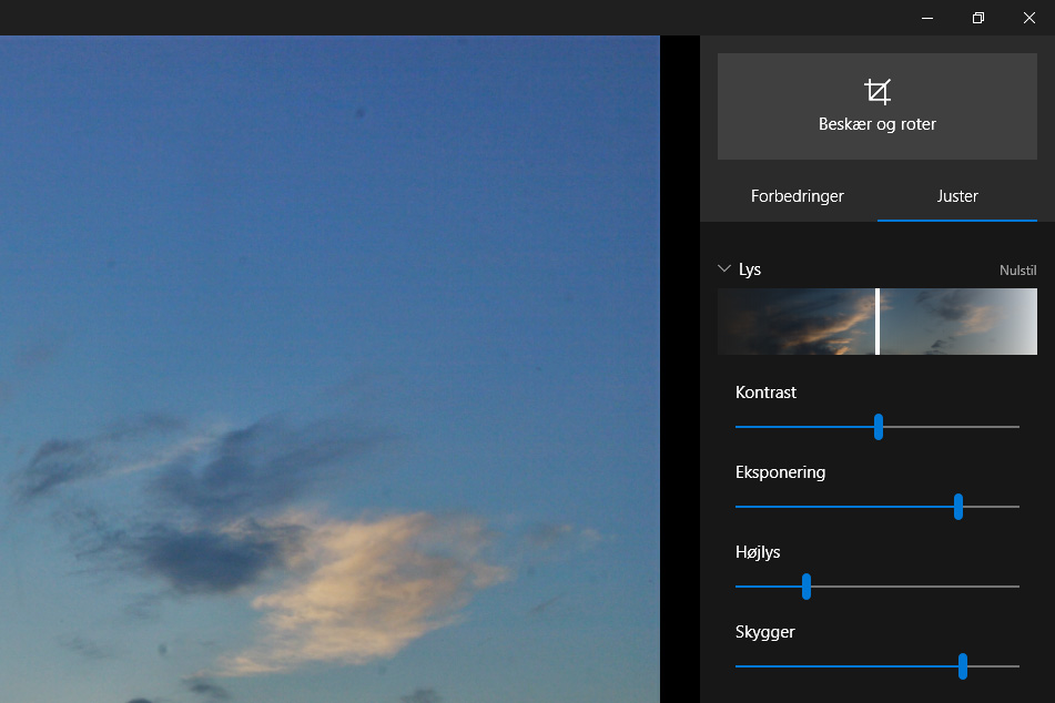 Justering av lys i appen Bilder.