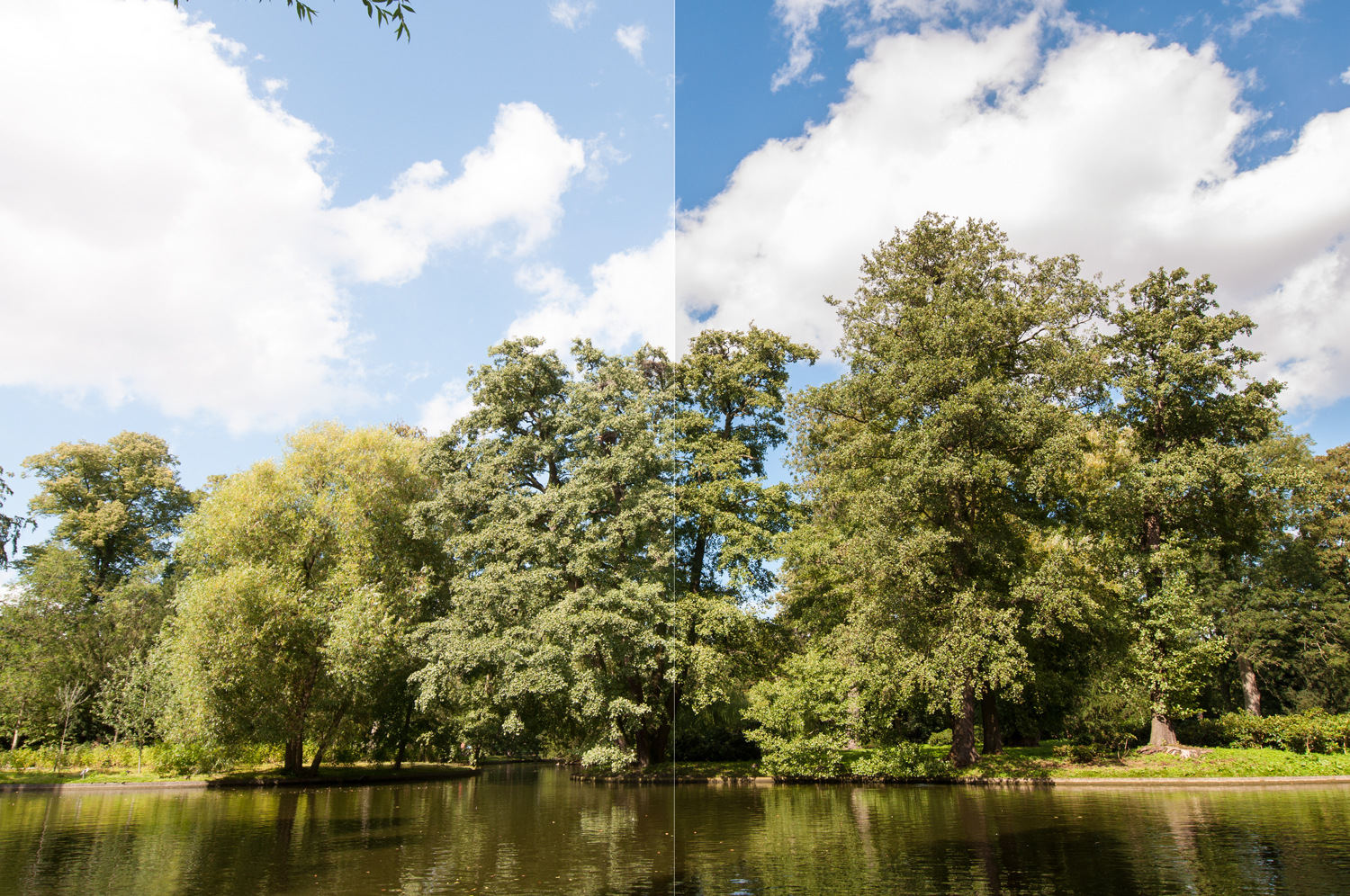 Före- och efterbild av bra respektive dåligt ljus i Adobe Photoshop Lightroom