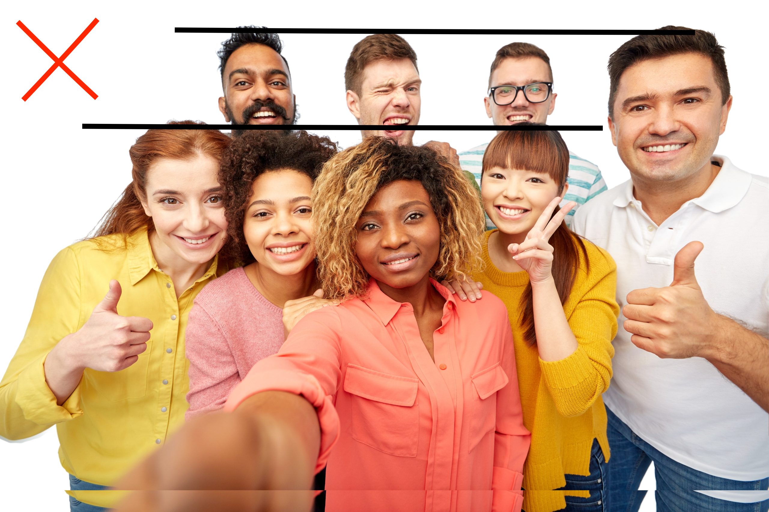 Bilde av personer i to rader, der alle er nesten like høye.