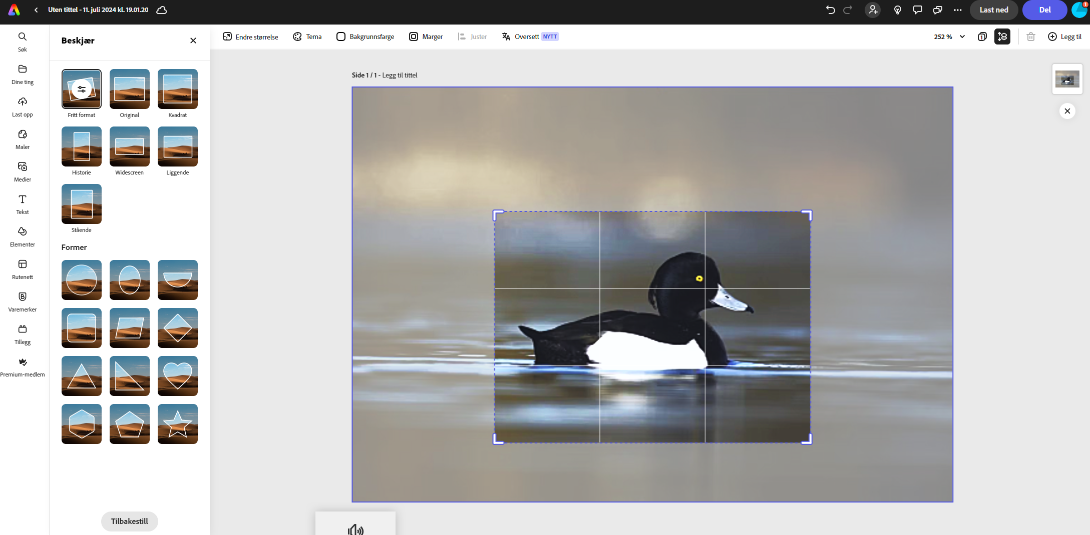 Dra i kantene, eller velg blant de populære formatene til venstre.