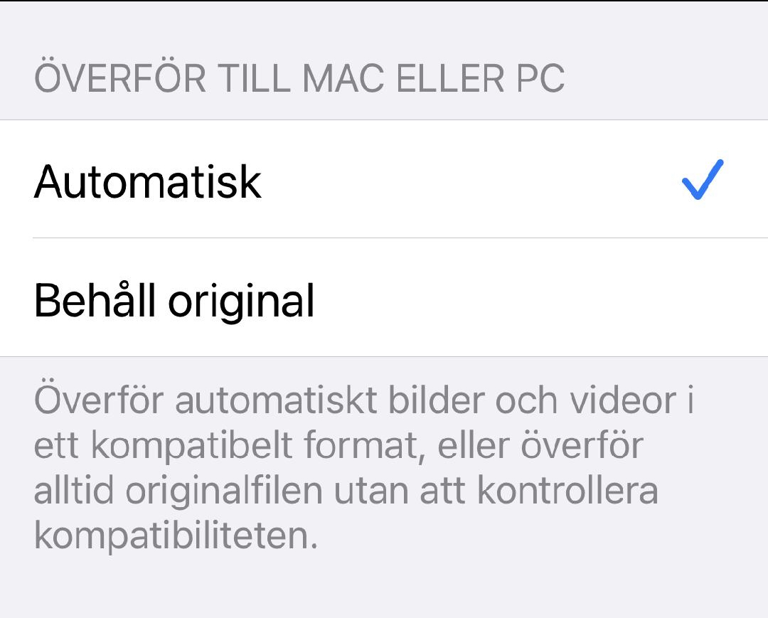 Låt din telefon konvertera HEIC till jpg automatiskt när du överför bilder till en dator.