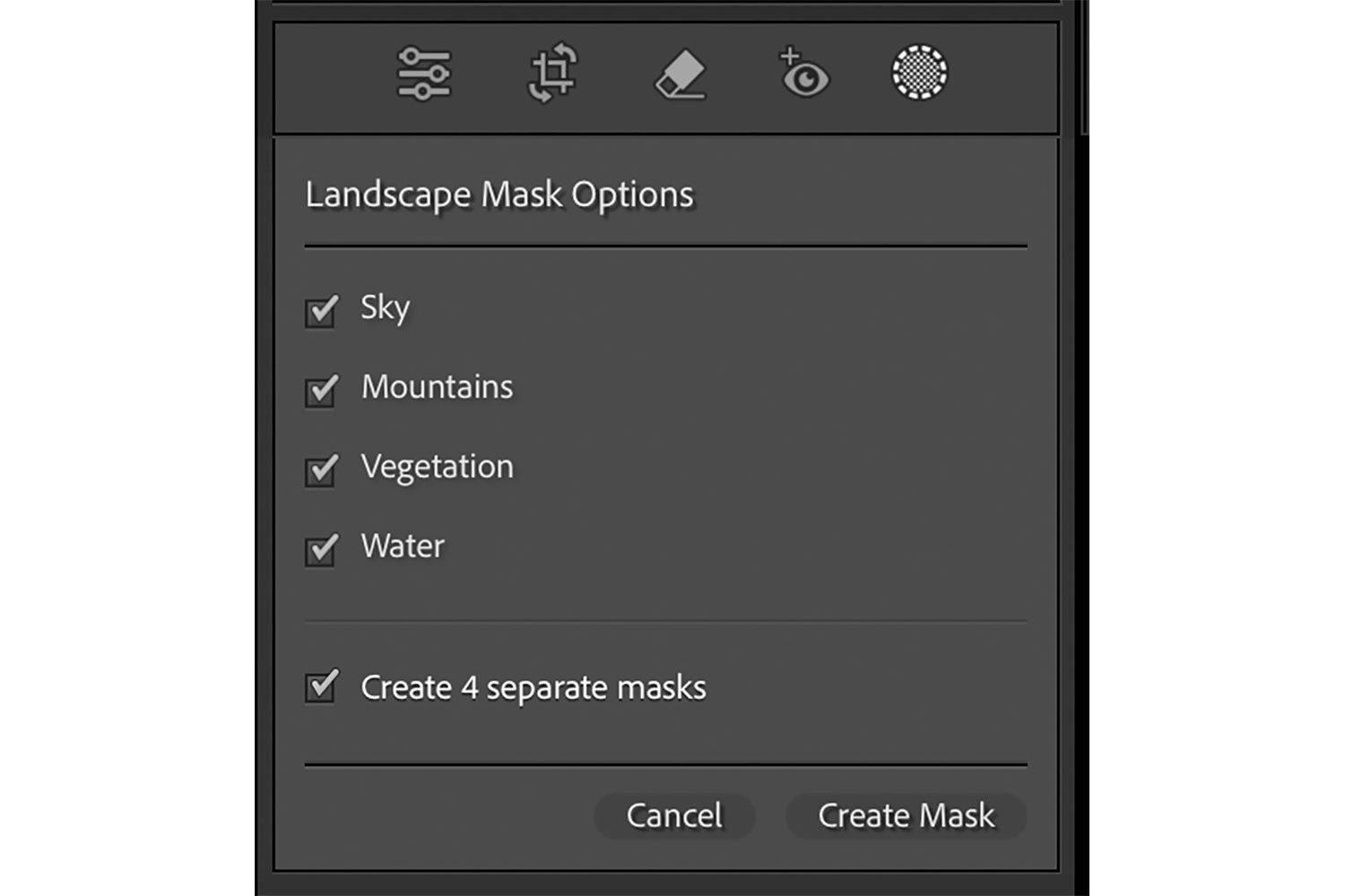 Landskapsdelar i Lightroom