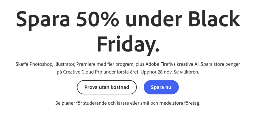 Creative Cloud Pro, Adobes stora programpaket, får du för halva priset på Black Friday.
