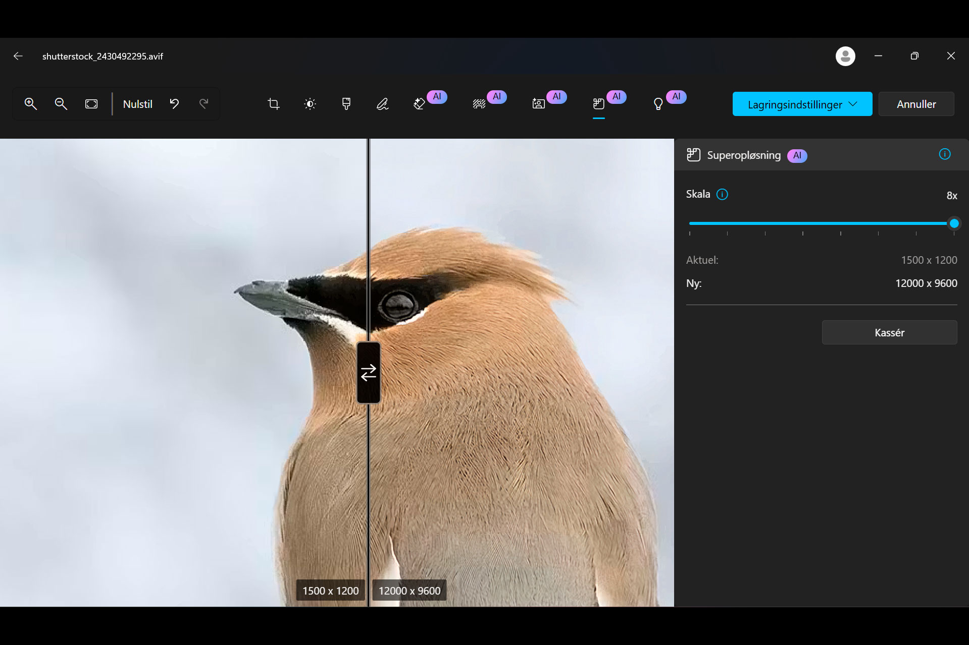 Det var en tydelig forskjell i skarphet mellom det originale bildet og det oppskalerte bildet etter at vi brukte Superoppløsning.