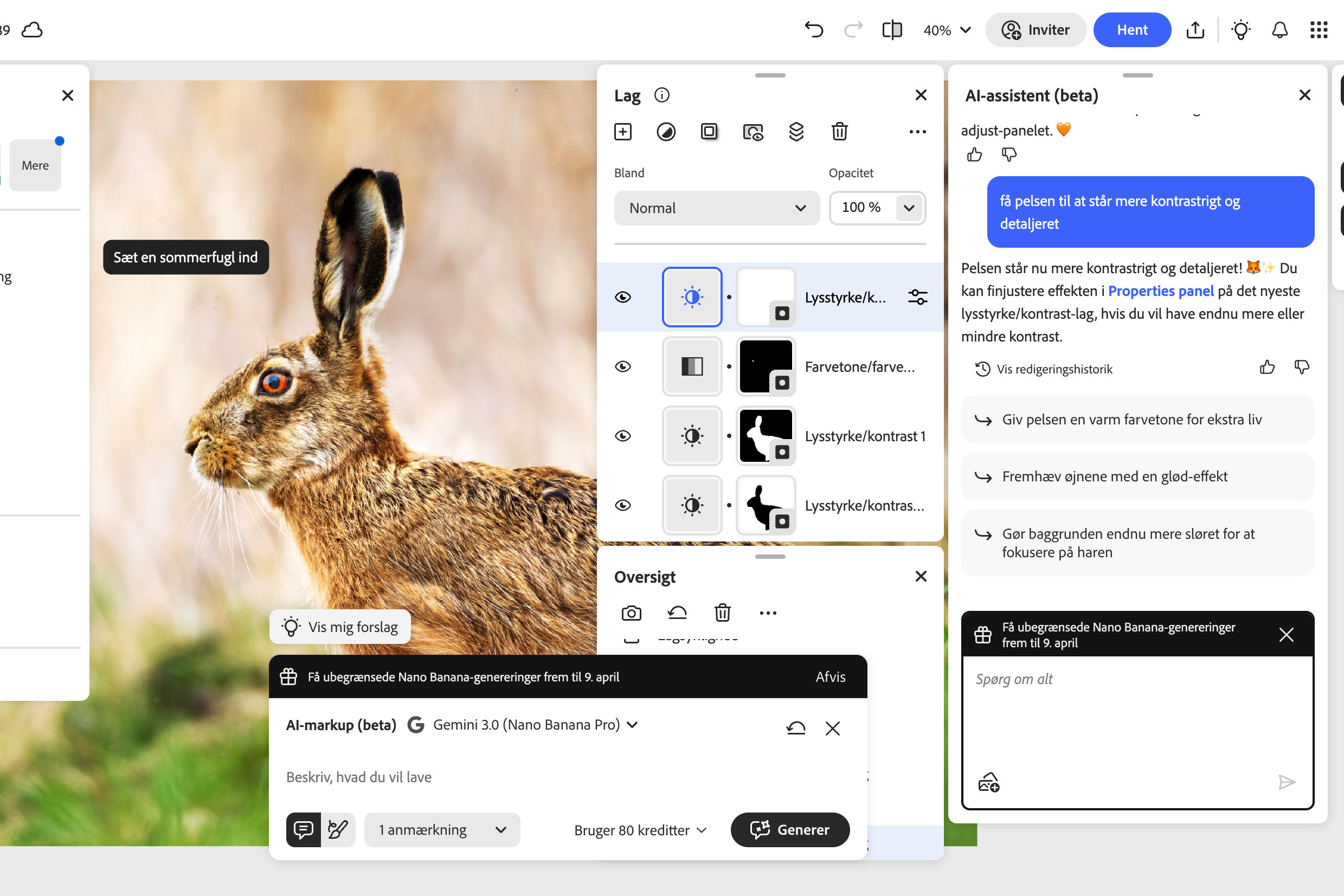 Skriv i tekstfeltet, hvad du ønsker redigeret, så gør AI-assistenten sit bedste for at fikse det.