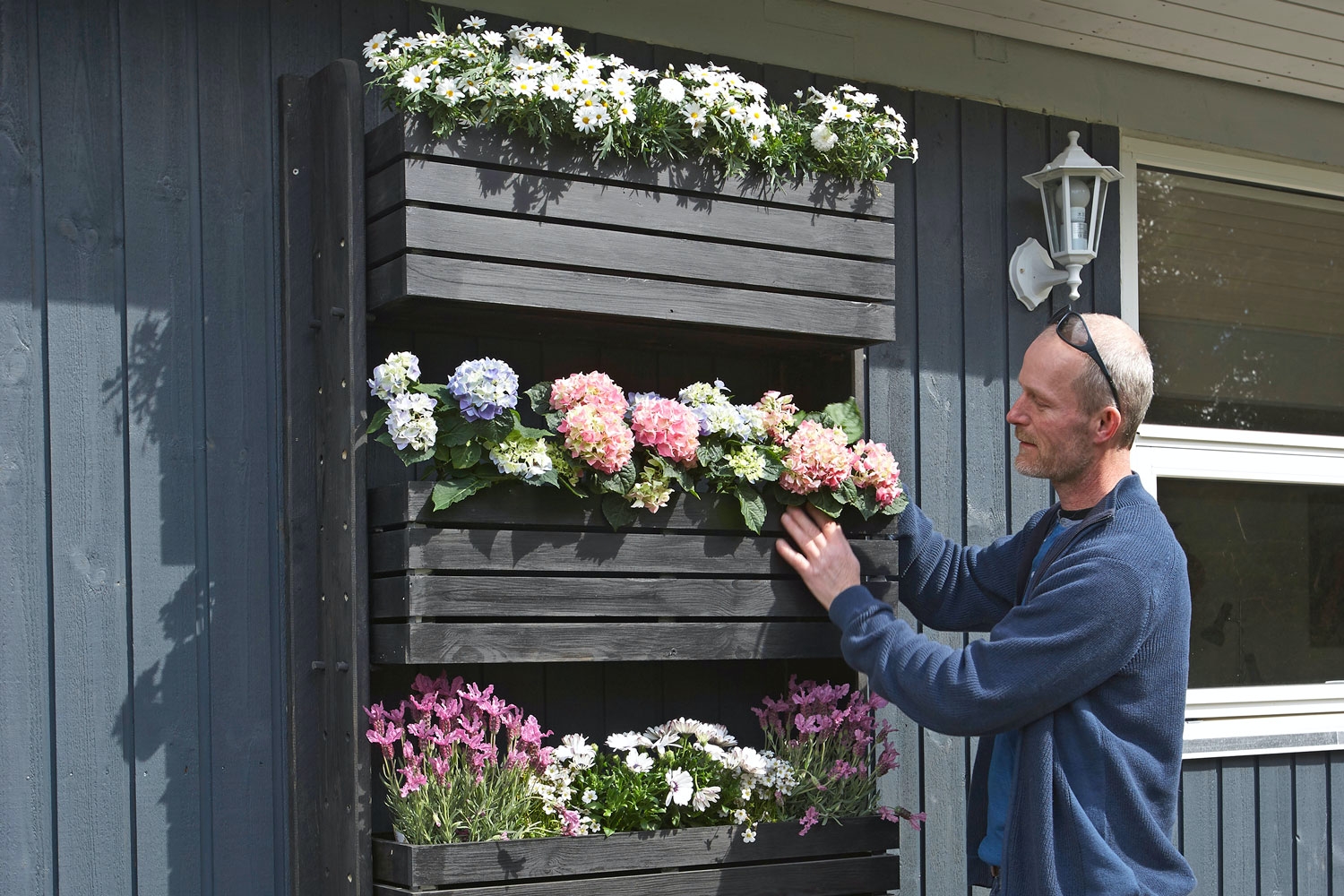 Plantereol: Lådorna kan lätt flyttas upp och ner utifrån hur mycket plats växterna i dem behöver.