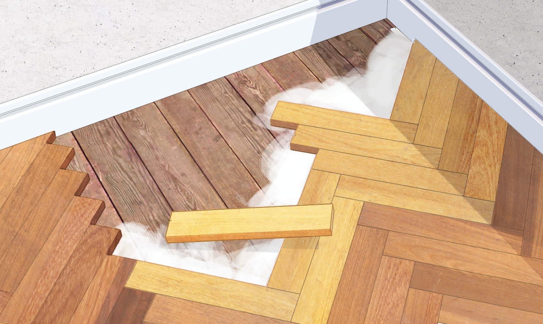 Uutta parkettia tyhjän kohdan tilalle