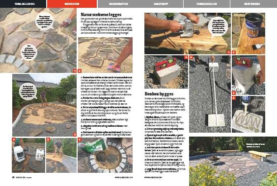 Terrasse i naturstein med bålplass.