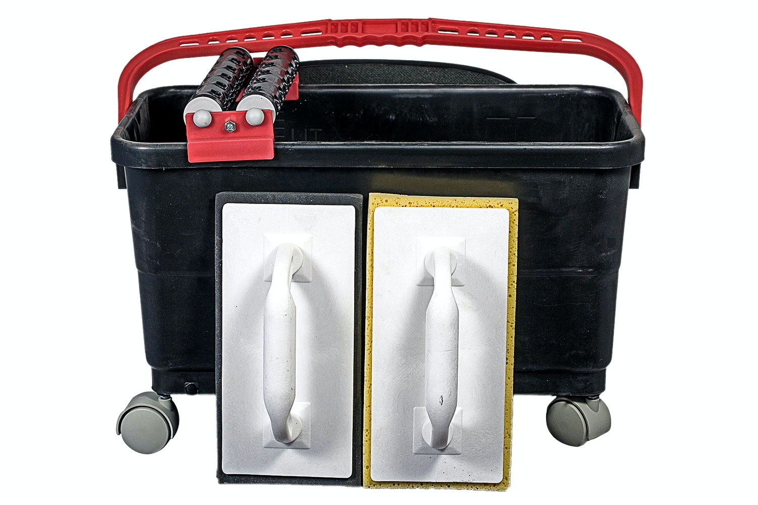 Fuge fliser: Fugesett med rullespann, skumgummibrett og gummibrett.