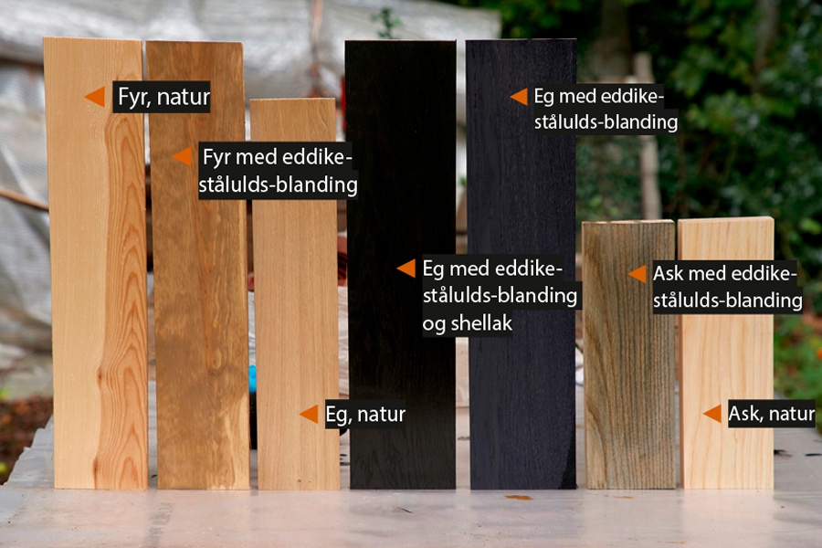 Patinering af træ på forskellige træsorter