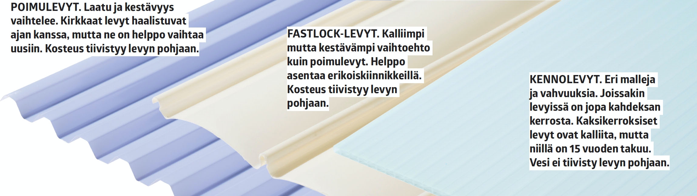 Erilaisia valokatteita