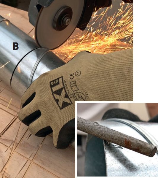 Kapp røret til varmeflytter med vinkel-sliperen