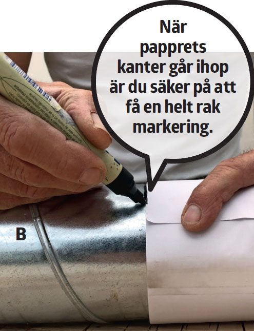 Vik ett A4-ark om röret till värmeflyttare och gör en markering
