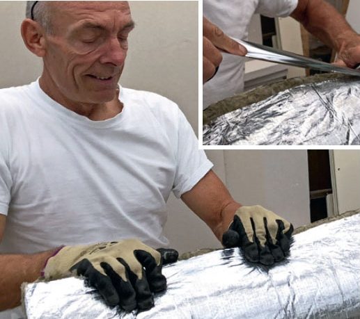 Vik isoleringen runt rören till värmeflyttaranläggning