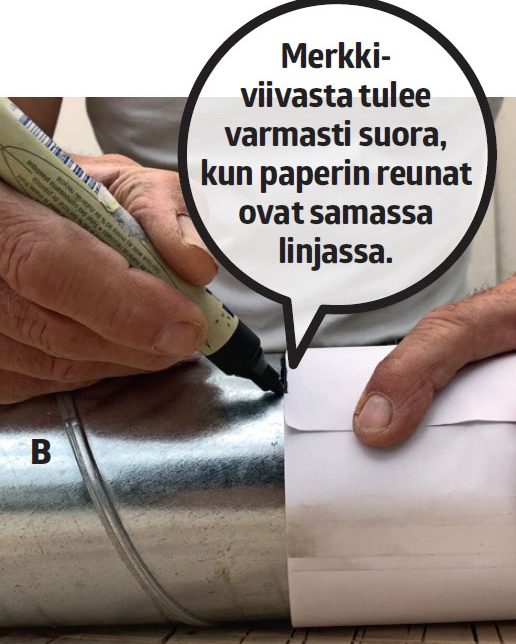 Taita A4-arkki putken ympärille ja piirrä viiva reunaa pitkin