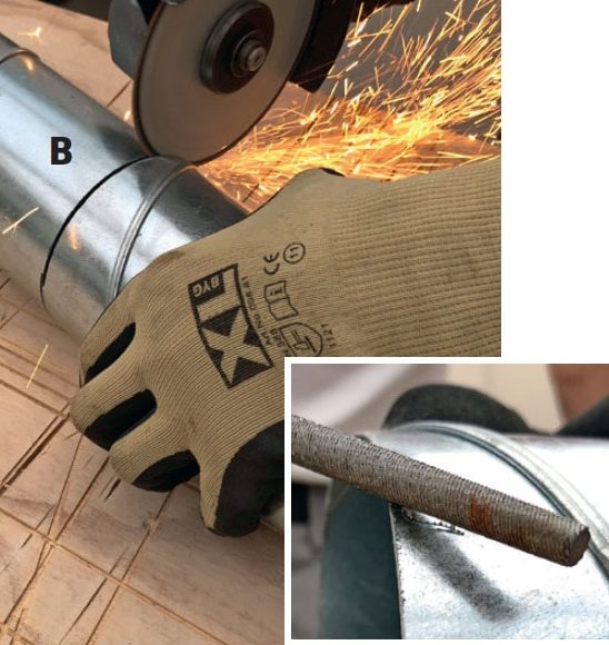 Sahaa putki poikki kulma hiomakoneella