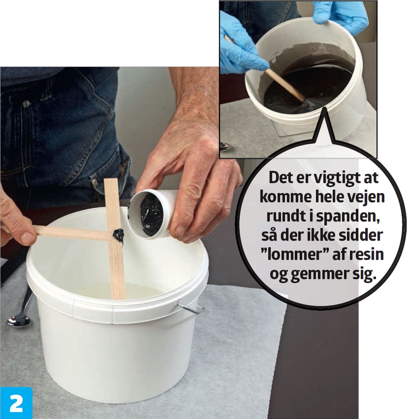Resin: Tilsæt pigment lidt ad gangen.