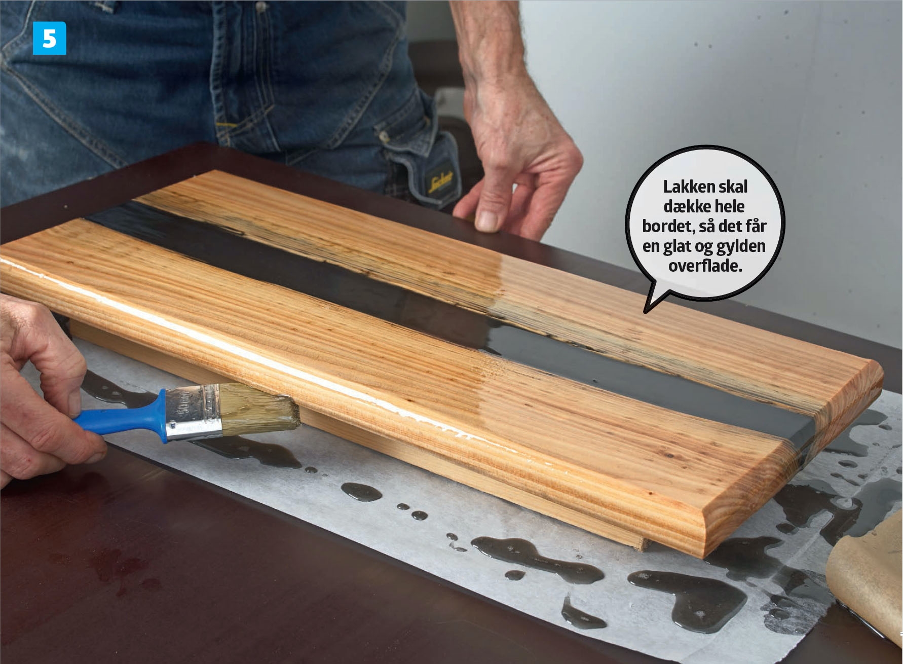 Resin: Lad “lakken” flyde ud og dryppe af på bagepapiret.