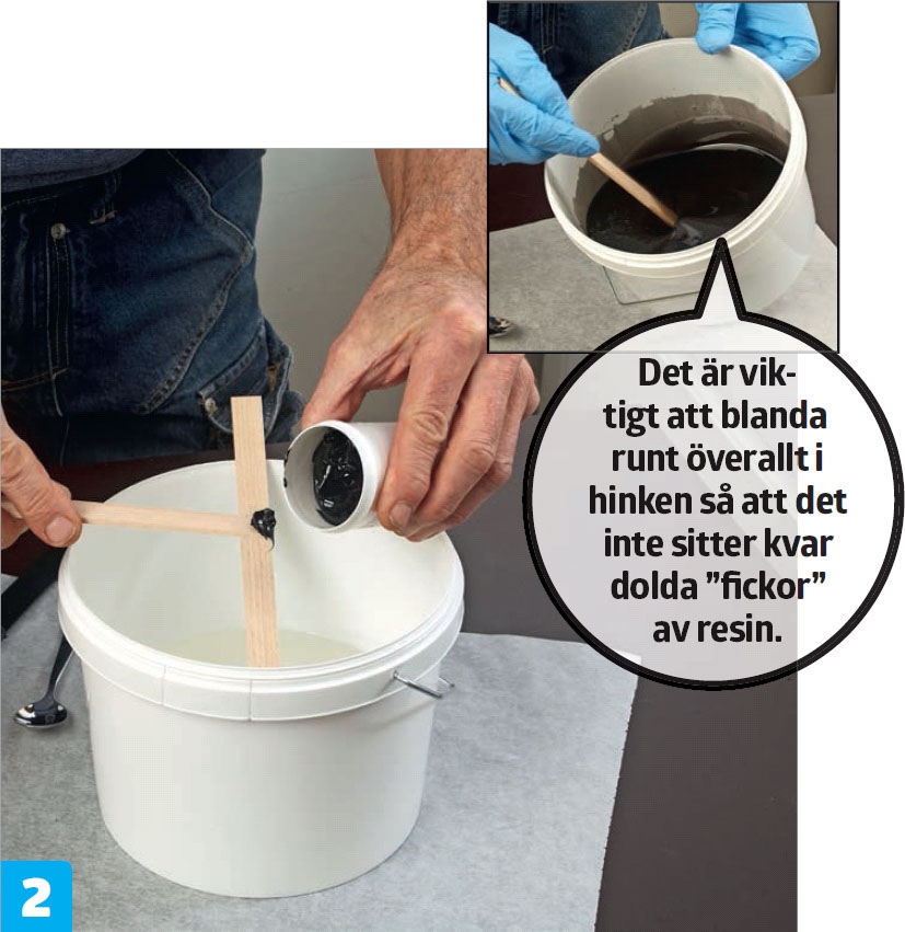 Epoxy resin: Tillsätt lite pigment i taget.