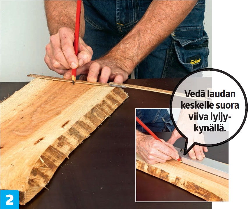 Hartsi: Laudan päiden keskikohtien mittaaminen ja merkkaaminen