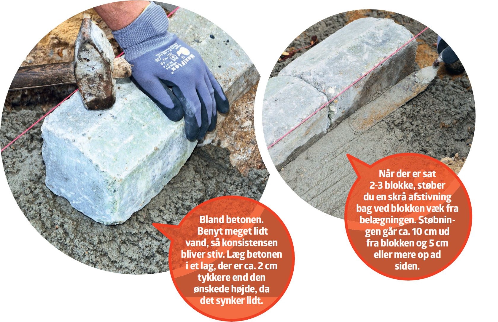 Kantblokke: Vi har valgt ikke at støbe en kantsikring op ad vores betonblokke.