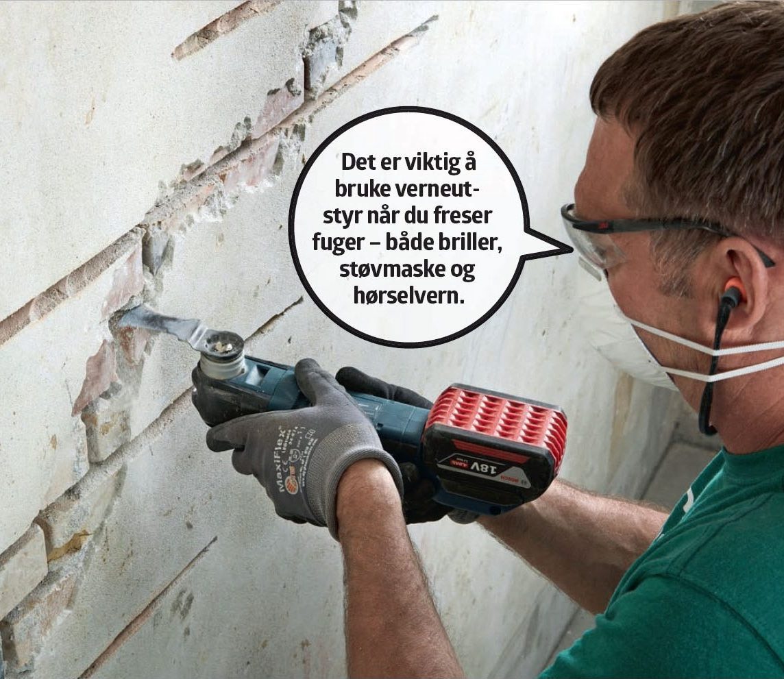 Setningsskader: Fjern mørtelen i de korte vannrette fugene