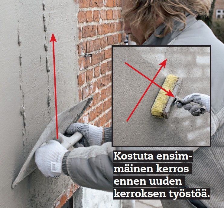 Tiiliseinän rappaus: Vuorokauden kuluttua ensimmäi-nen kerros on