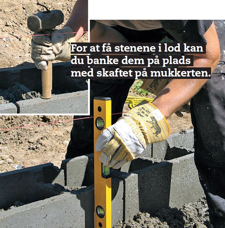 Fundament til skur: Her har vi planlagt at støbe oven på fundablokkene