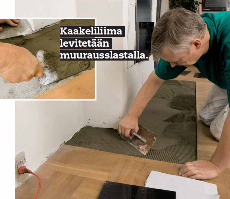 Takkasydän avotakkaan: Saumausliima sekoitetaan kermavaahtomaiseksi