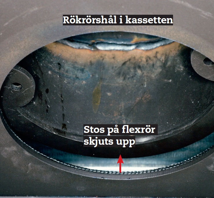 Braskassett: Stosen på flexröret måste skjutas upp