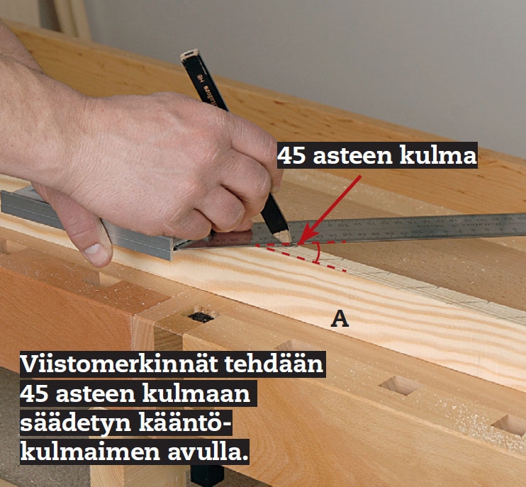 Lämpöpumpun suoja: Aseta kulmalista (A) syrjälleen ja tee siihen viistomerkinnät.