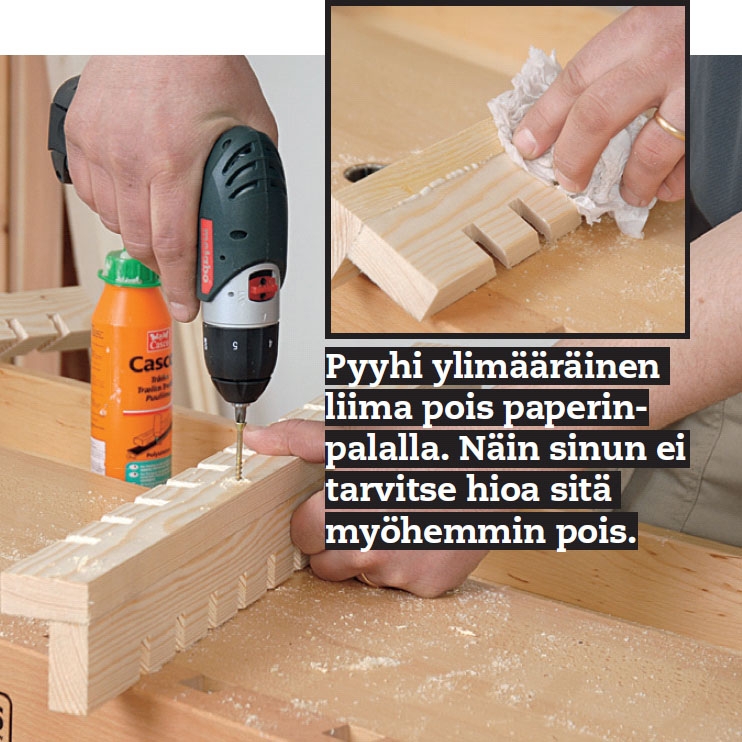 Lämpöpumpun suoja: Liimaa ja ruuvaa kulmalistat (A) suoraan kulmaan yhteen.