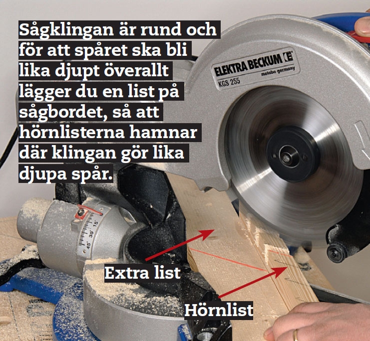 Såga spår i hörnlisterna till värmepumpsskydd för lamellerna